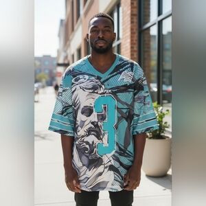 Men's 4XL BLACK PIKE Urban Graphic Print Statue & No. 3 Streetwear Style Jersey.